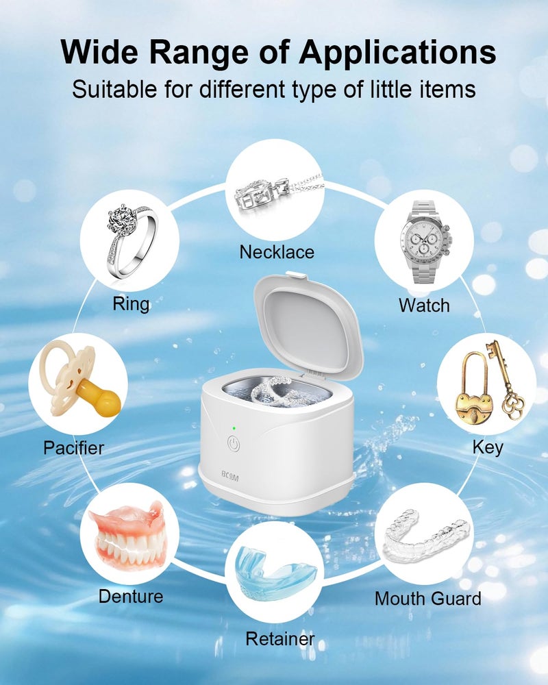 Bcom Retainer Cleaner,Ultrasonic Retainer Cleaner 46kHz, 2 -in-1 Jewelry & Retainer Cleaner Machine Dental Cleaning Pod Professional Portable for Retainer,Mouth Guard, Ring and Jewelry New Year Gift - Image 2